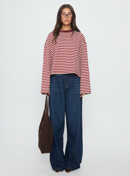 Bloom Long Sleeve Top Wine Stripe
