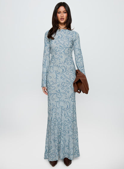 Miss Your Touch Backless Maxi Dress Blue Multi