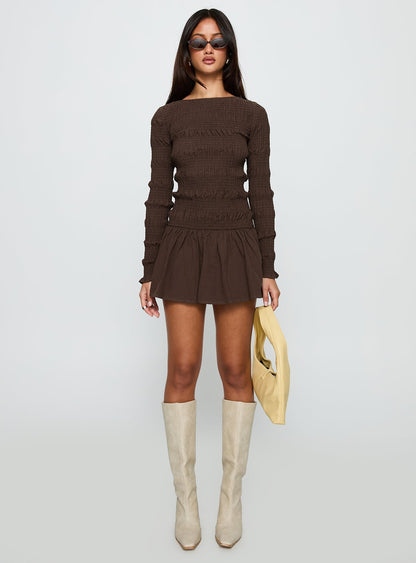 Jheanell Long Sleeve Mini Dress Brown