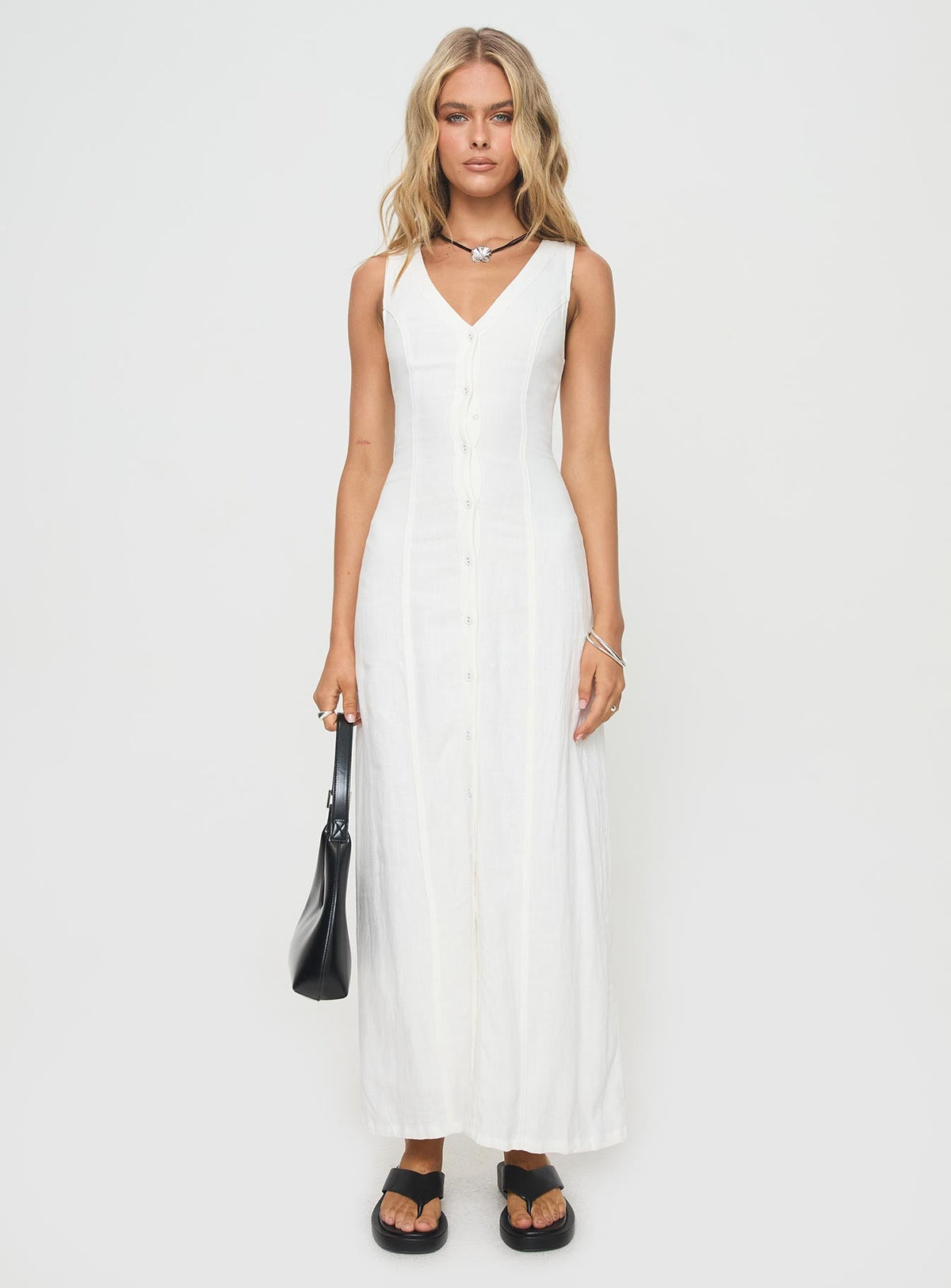 Summer Season Linen Blend Maxi Dress White Petite