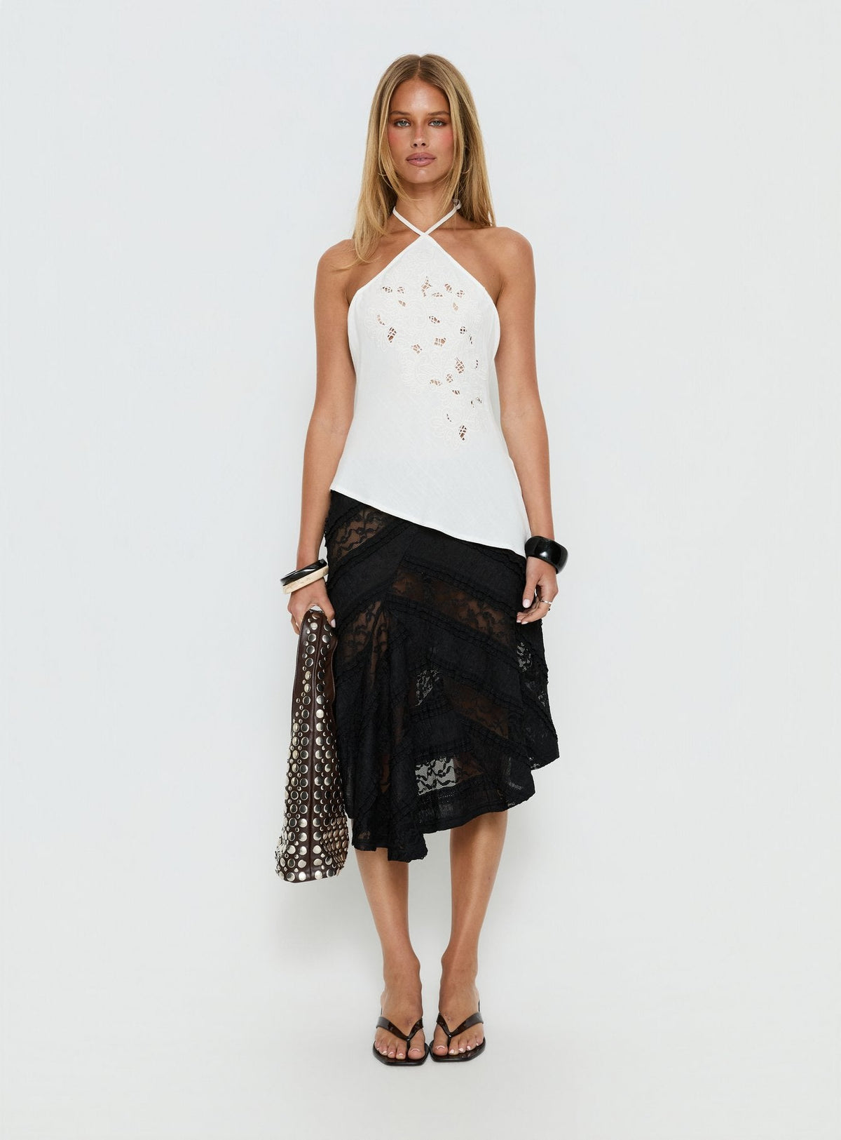 Bonanza Asymmetrical Halter Top White