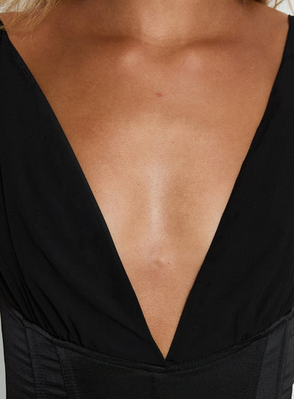 Briannah Contrast Corset Top Black