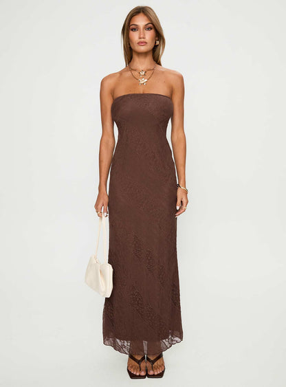 Majorca Strapless Lace Maxi Dress Chocolate