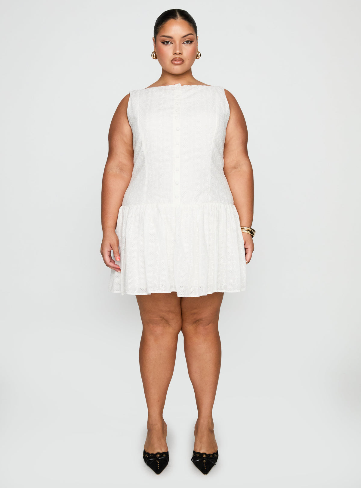 Sweeter Places Embroidered Mini Dress White Curve