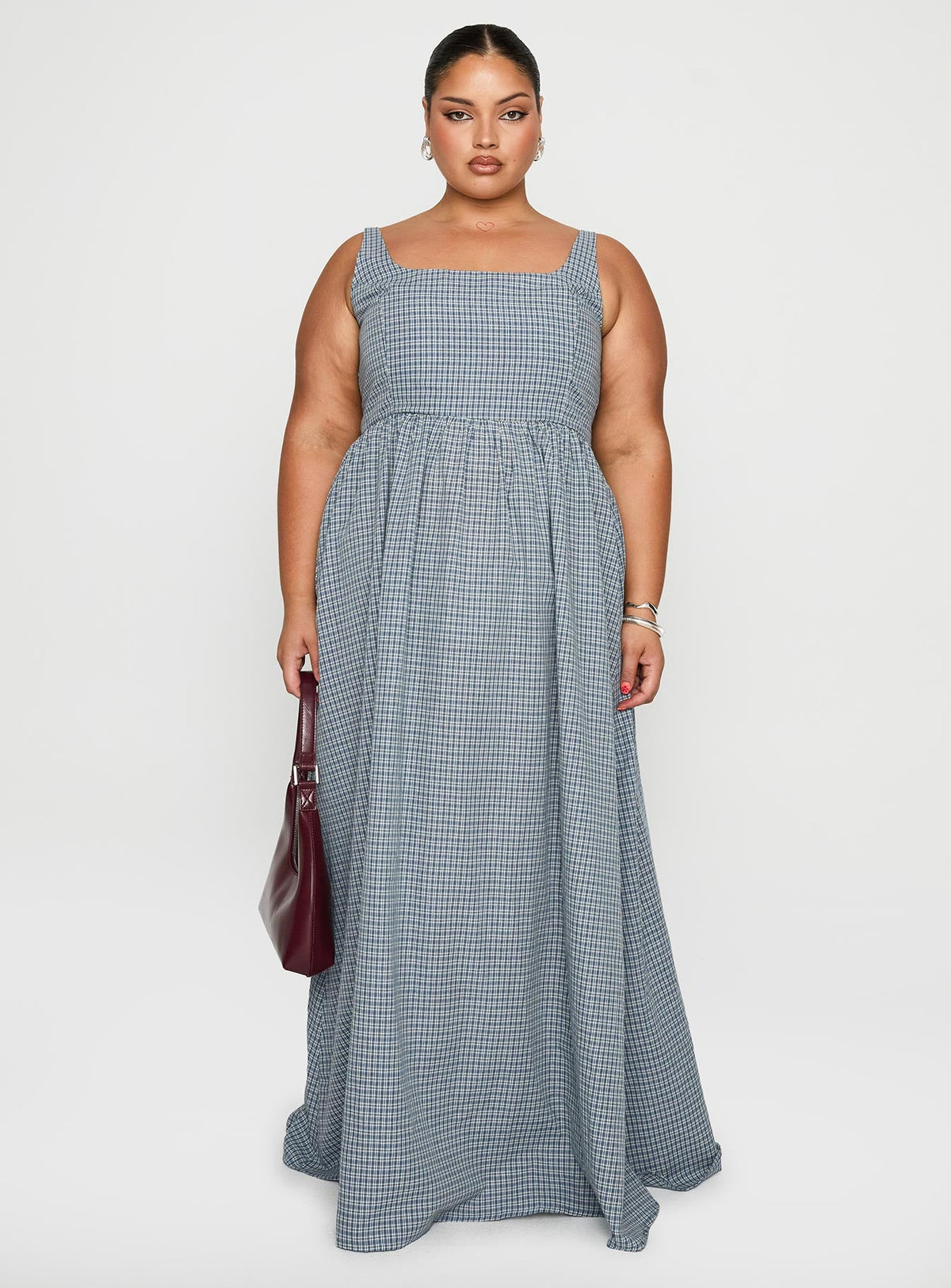Cartmel Check Maxi Dress Navy Curve