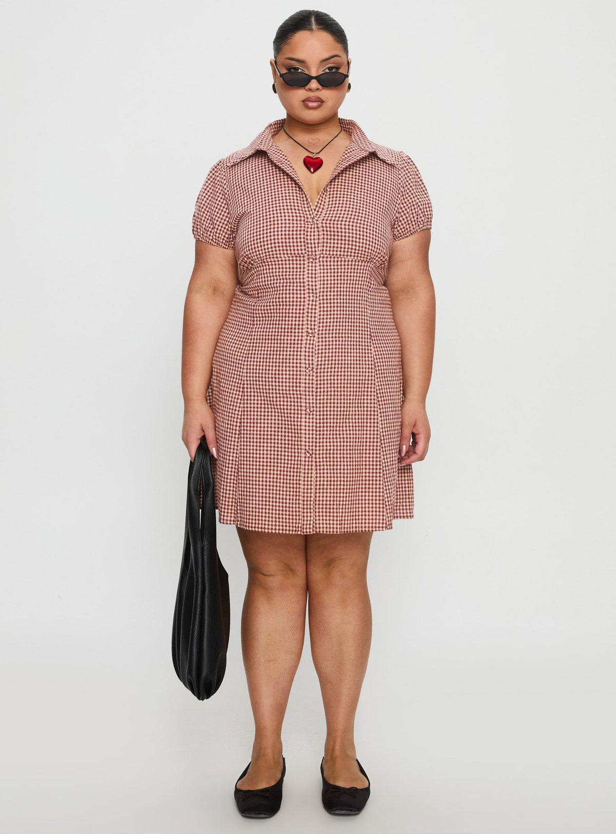 Kavira Tie Bust Shirt Dress Red Gingham Curve