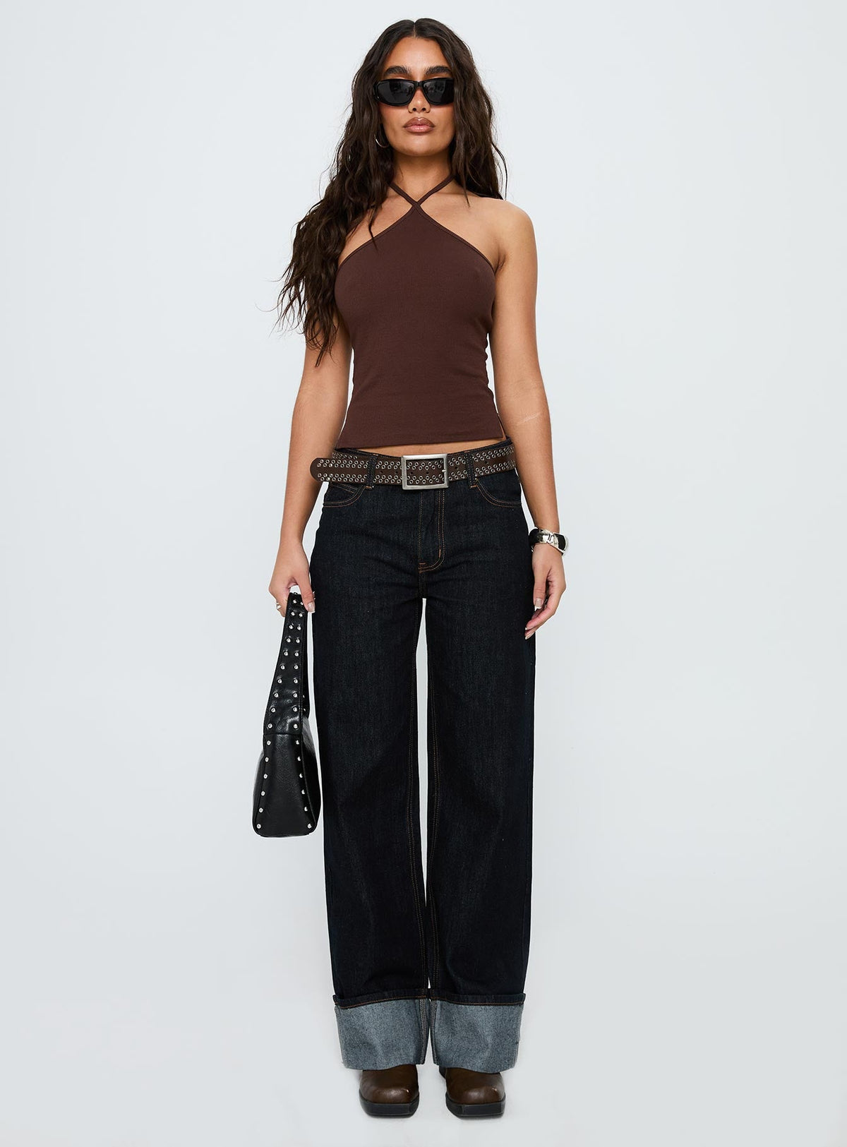 Baseline Halter Rib Top Chocolate