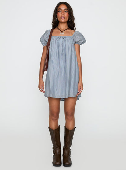 Wayfaire Smock Mini Dress Blue Stripe