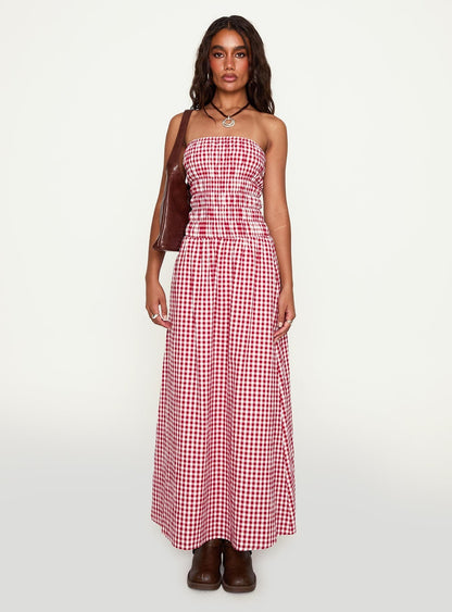 Human Nature Strapless Maxi Dress Red Check