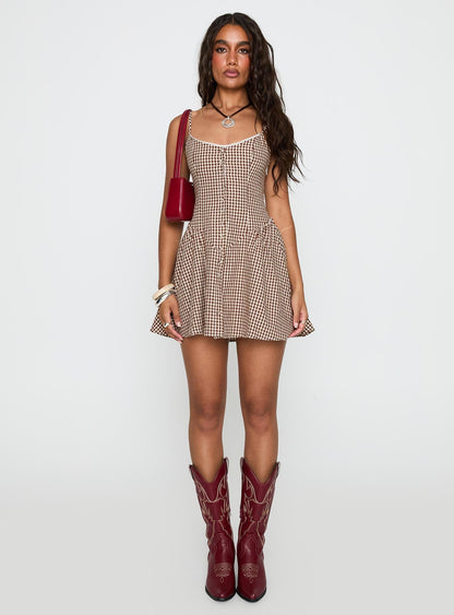 Toulouse Mini Dress Brown Gingham