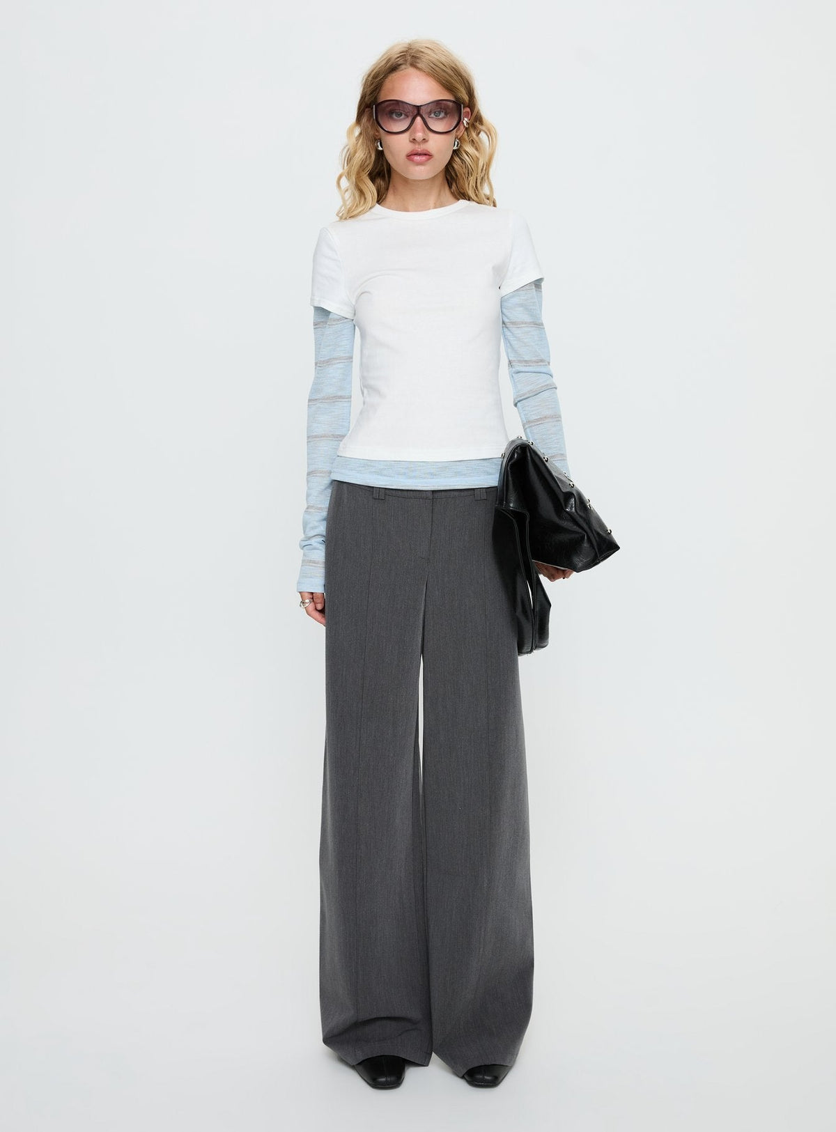 Caisey Layered Long Sleeve Top White / Blue Stripe