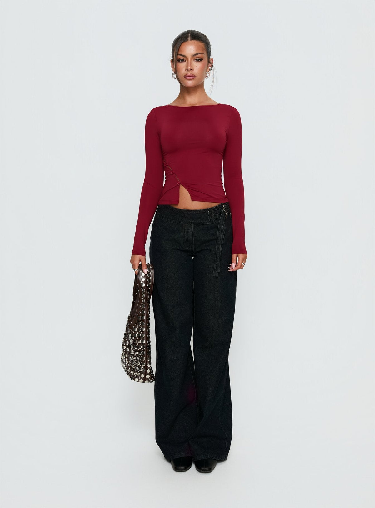 Boxie Mid Rise Wide Leg Jeans Washed Black