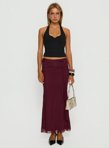 Caviar Tie Maxi Skirt Currant