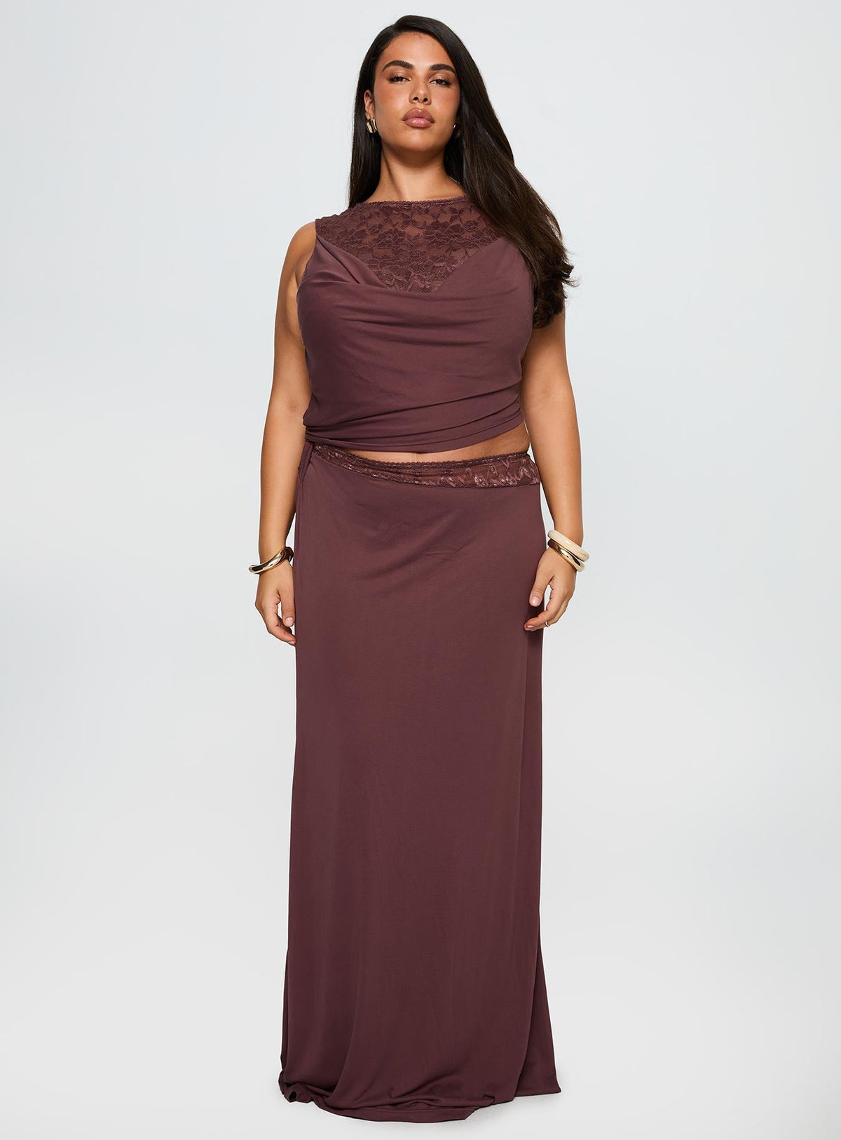 Vesperine Lace Maxi Dress Cocoa Brown Curve