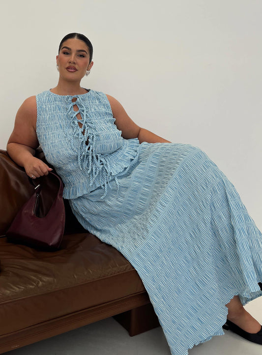 Songbird Shirred Maxi Dress Blue Curve
