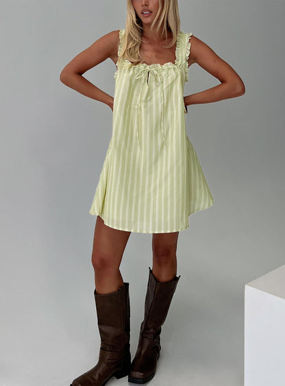 Swing Mini Dress Green Stripe