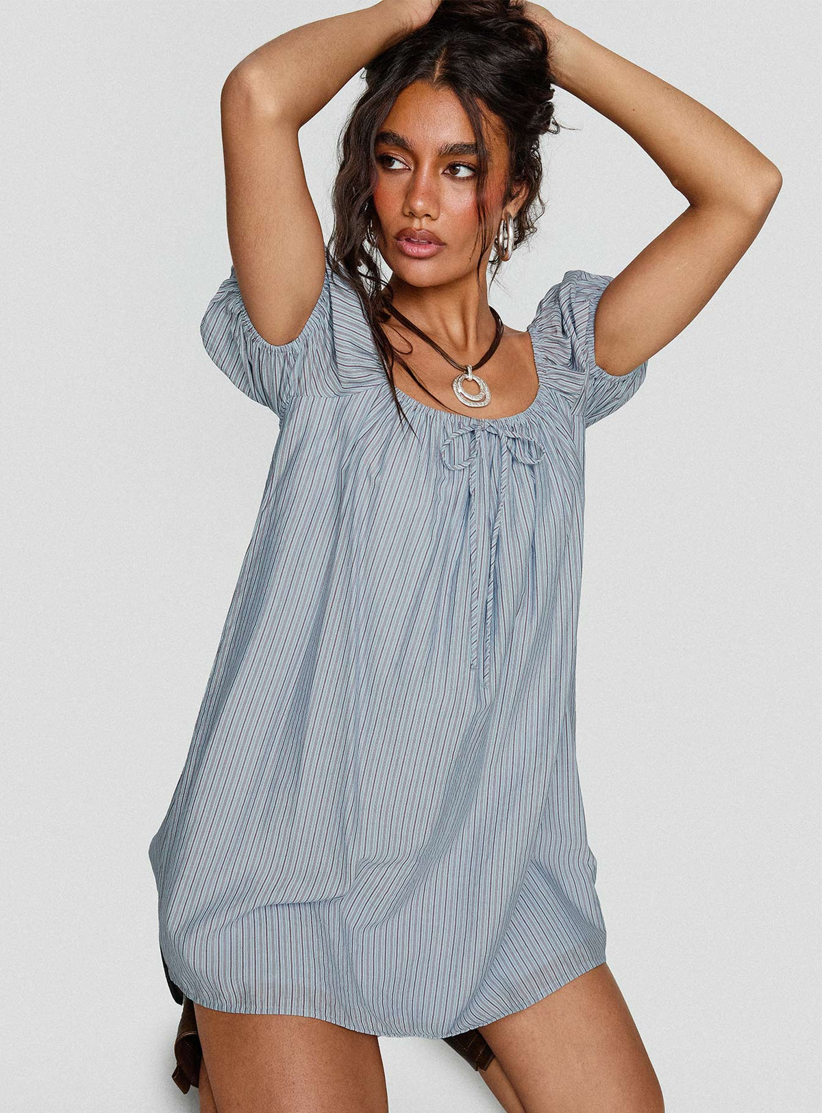 Wayfaire Smock Mini Dress Blue Stripe