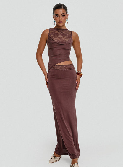 Vesperine Lace Maxi Dress Cocoa Brown