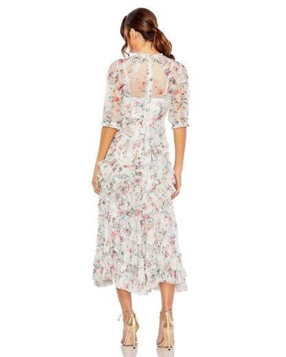 Floral Print Cocktail Dress Midi Mac Duggal 80111