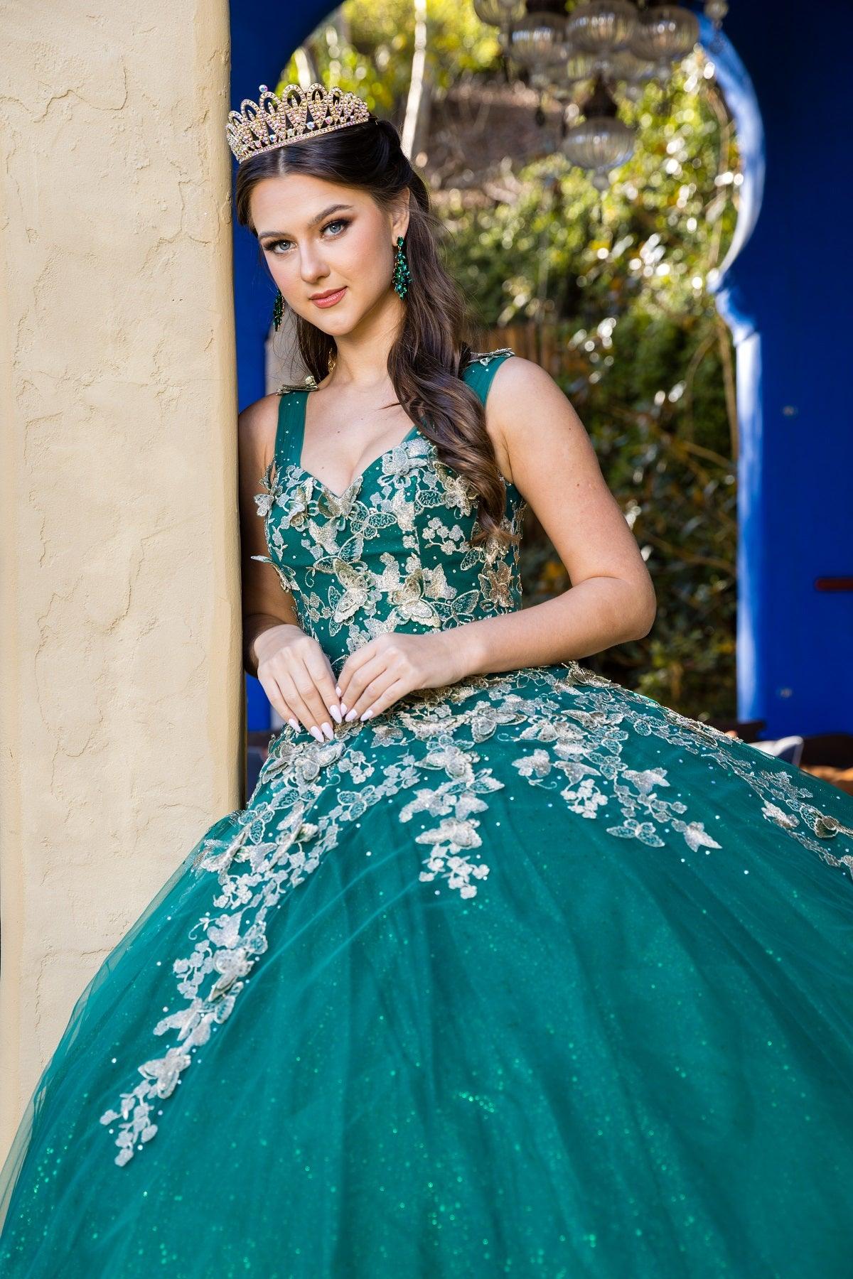 Cinderella Couture CC8046J Sleeveless Glitter Tulle Ball Gown
