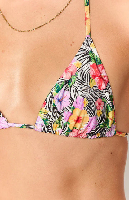 9.0 Swim Oceania White Zebra Floral Triangle Bikini Top