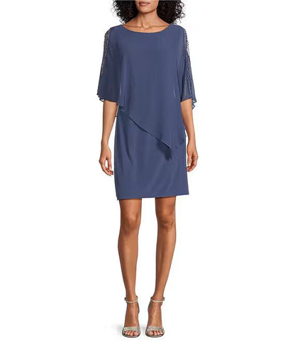 SL Fashions 9177437 Short Capelet Cocktail Dress