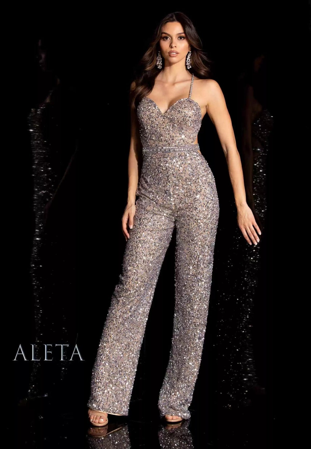Aleta 954 Sequins Long Formal Evening Prom Jumpsuit