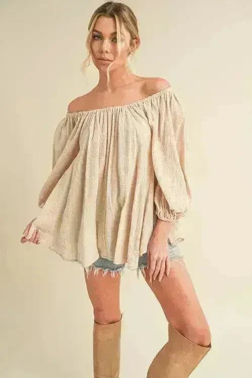 Off-Shoulder Balloon Sleeve Blouse - Feminine 100% Cotton Top | Femstylo