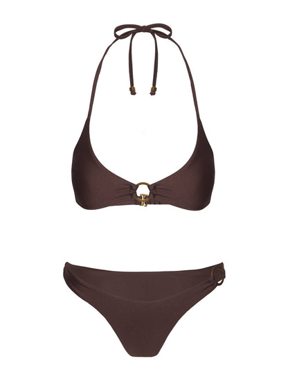 Athia Halter Shine Bikini Top Brown