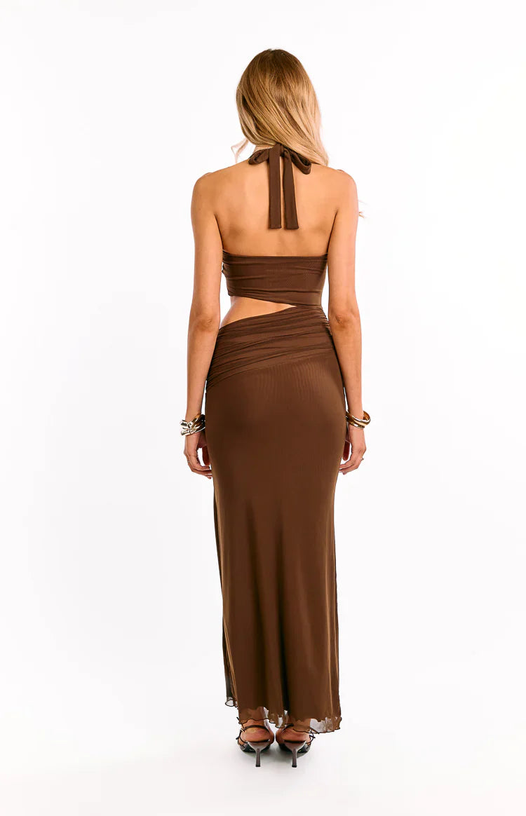 Alima Chocolate Brown Cut Out Maxi Dress