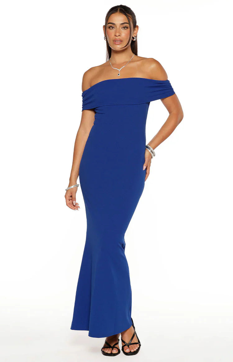 Amabella Cobalt Blue Crepe Maxi Dress