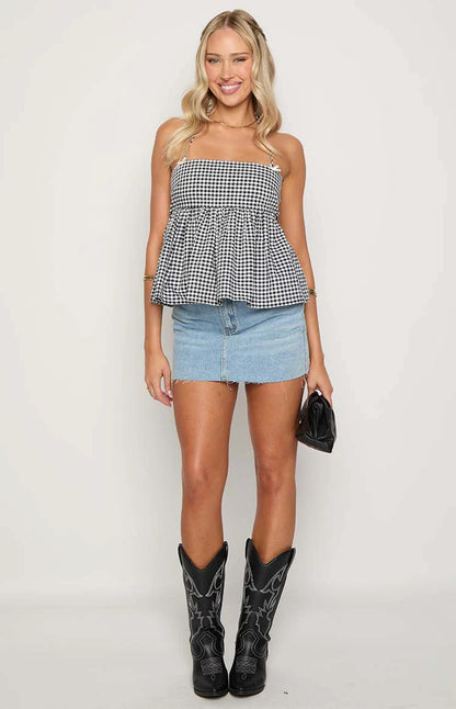 Aspen Black Gingham Halter Top
