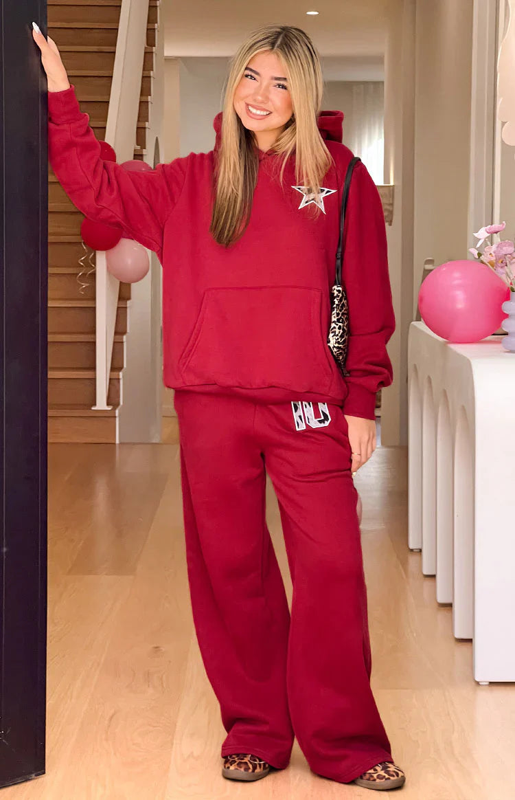 Beginning Burgundy Leopard Star Hoodie