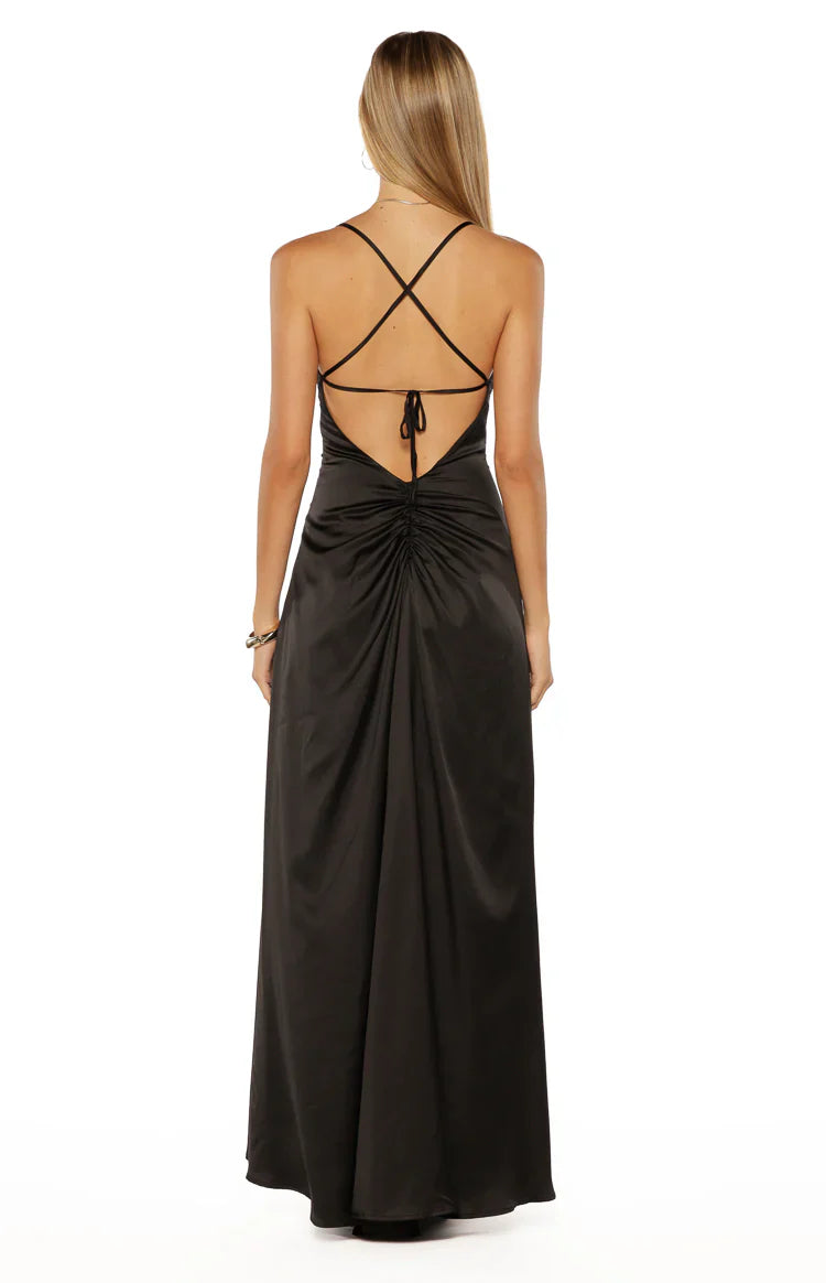 Blaise Black Satin Maxi Dress