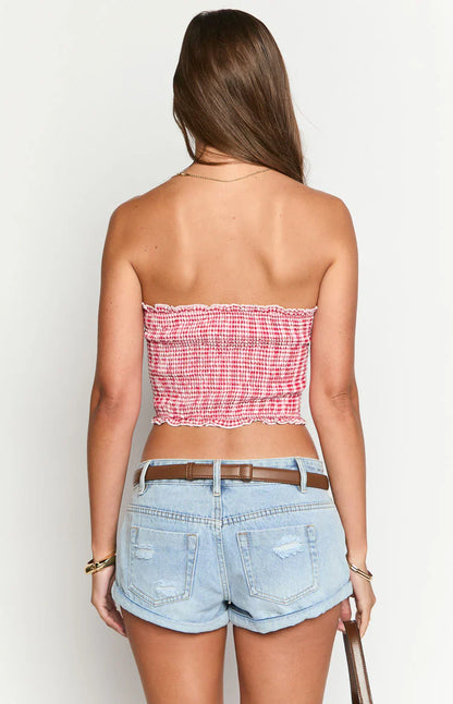 Boston Red Gingham Strapless Top