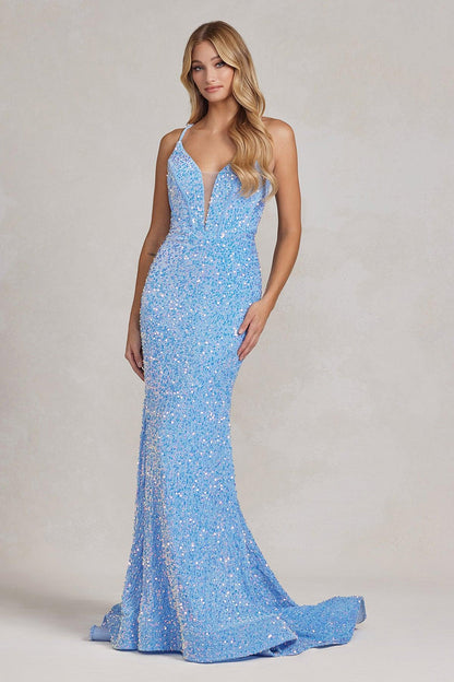 Nox Anabel C1109 Long Spaghetti Strap Fitted Prom Dress