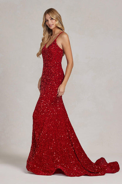 Nox Anabel C1109 Long Spaghetti Strap Fitted Prom Dress