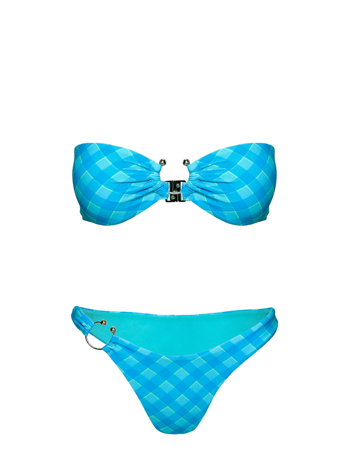 Candy High Cut Cheeky Bikini Bottoms Blue Check