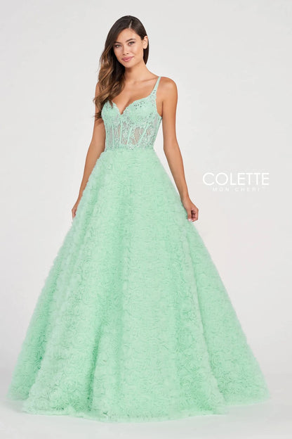 Colette CL2000 Beaded Long Formal Rosette Prom Ball Gown