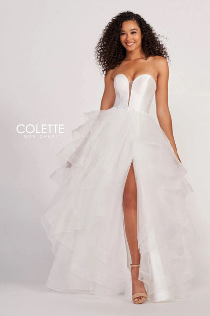 Colette CL2006 Glitter Flounce Formal Prom Long Ball Gown