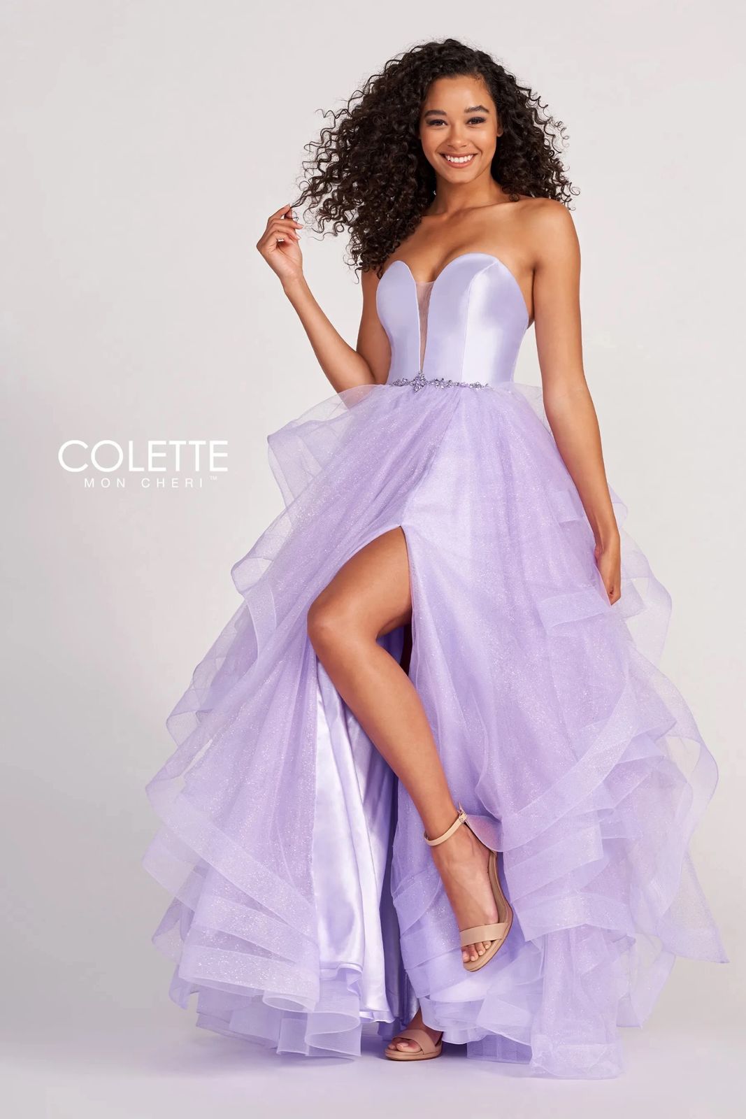 Colette CL2006 Glitter Flounce Formal Prom Long Ball Gown