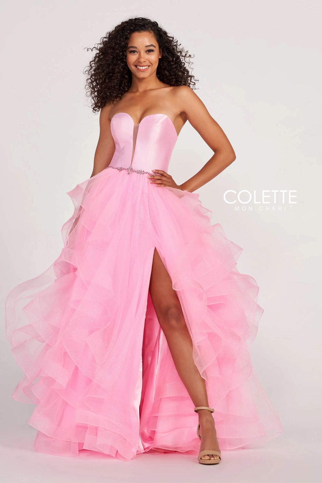 Colette CL2006 Glitter Flounce Formal Prom Long Ball Gown