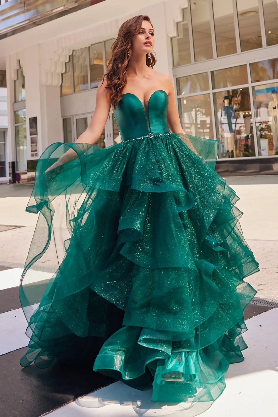 Colette CL2006 Glitter Flounce Formal Prom Long Ball Gown