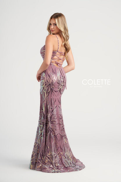 Colette CL5195 Fitted Formal Sequin Long Prom Dress