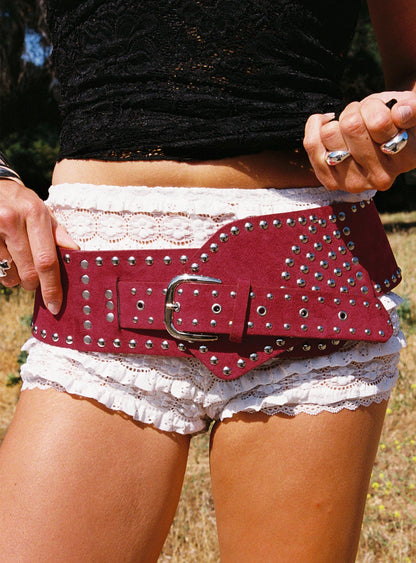 Calexico Studded Faux Suede Belt Red