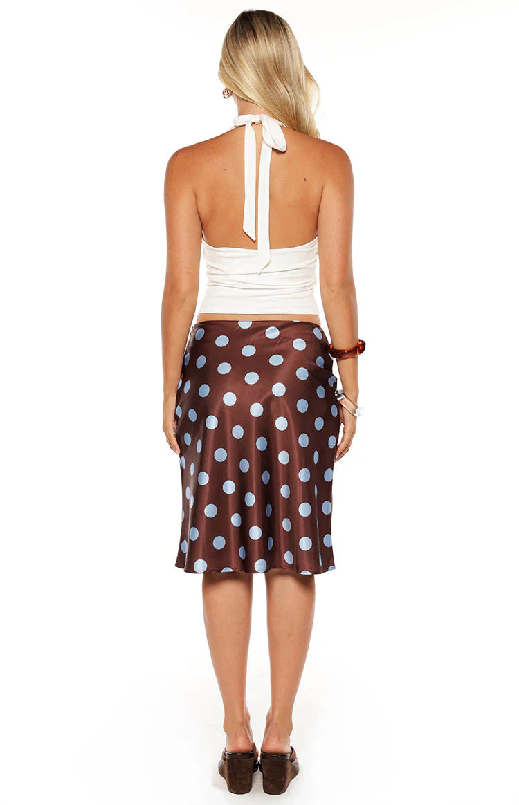 Charlize Brown and Blue Polka Dot Midi Skirt