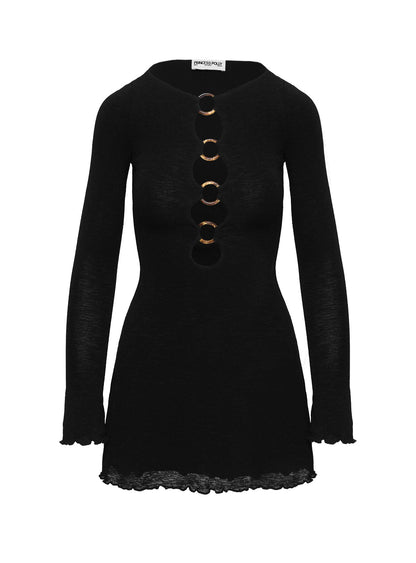 Dejonge Long Sleeve Ring Mini Dress Black Tall