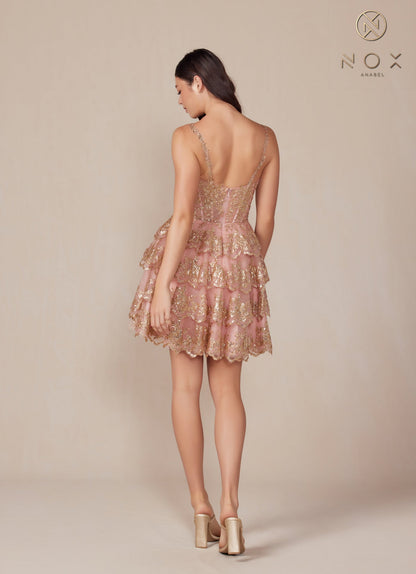 Nox Anabel E914 Homecoming A Line Glitter Applique Short Cocktail Dress