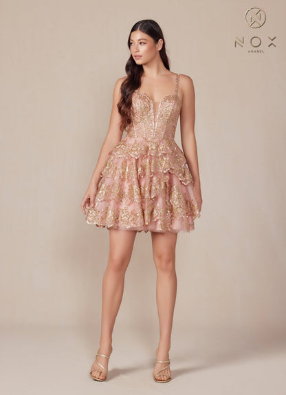 Nox Anabel E914 Homecoming A Line Glitter Applique Short Cocktail Dress