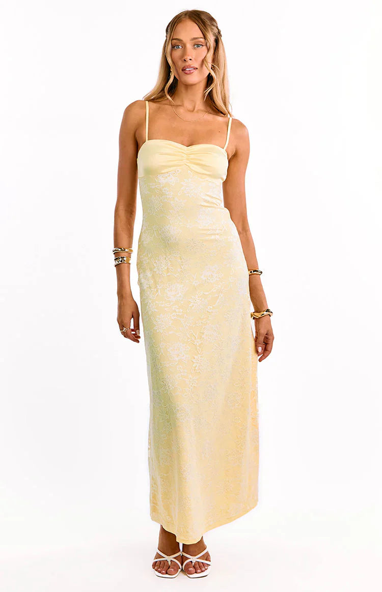 Ely Yellow Lace Maxi Formal Dress